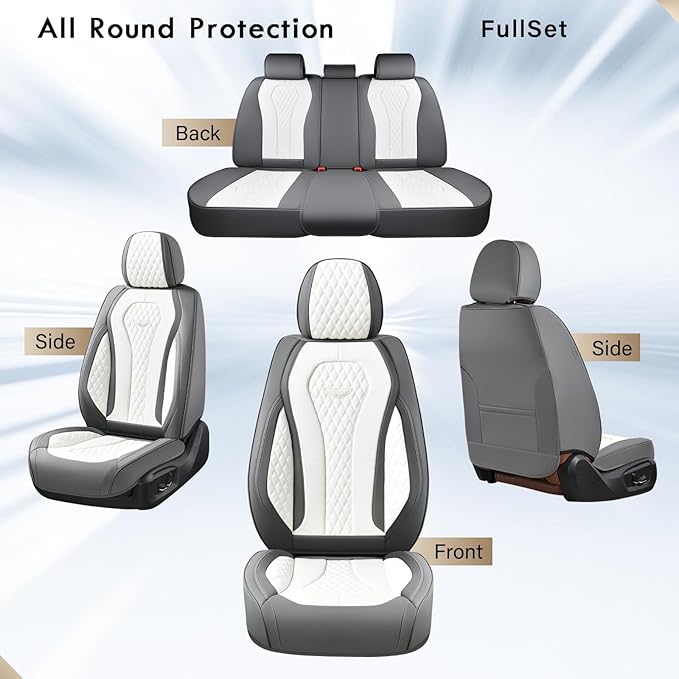 Coverado Seat Covers, Car Seat Covers Full Set, White Car Seat Cover, Car Seat Cushion Waterproof, Front Seats Back Seat Cove