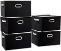 PRANDOM Larger Collapsible Storage Bins for Closet [5-pack] Decorative Linen Fabric Storage Baskets Cubes with Leather/Metal 