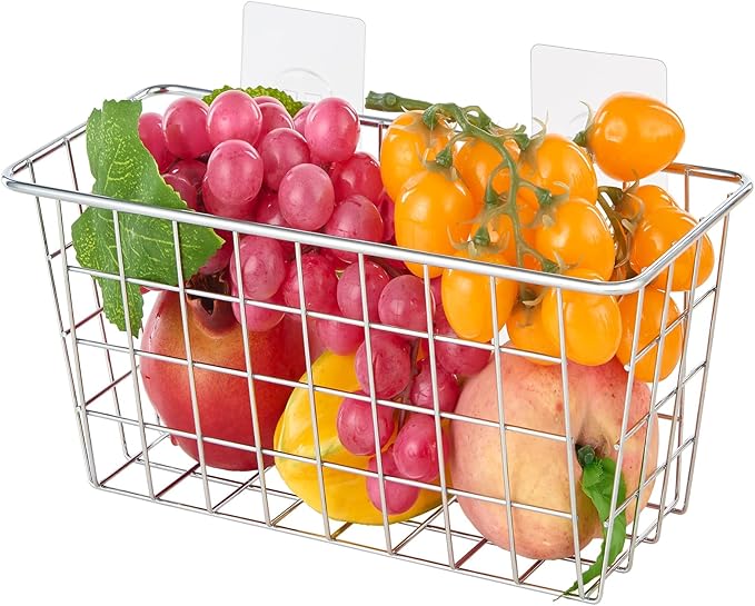 JUNCHU CHERRY 2 Pack Hanging Storage Basket, Bathroom Basket, Household Goods, with Traceless Tape, no Drilling, for Cabinet 