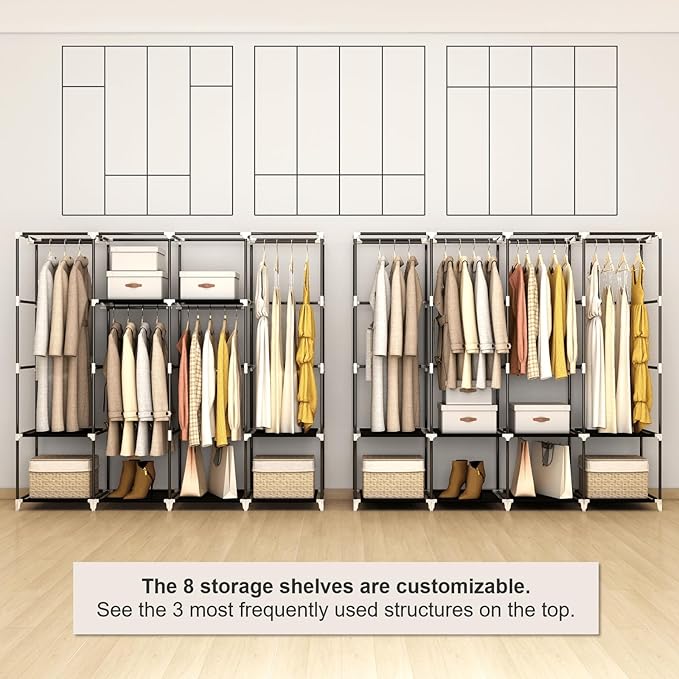 MOGELAFOO 67 Inch Portable Closet Wardrobe for Hanging Clothes, Wardrobe Closet with Cover, 4 Hanging Rods and Side Pockets, 