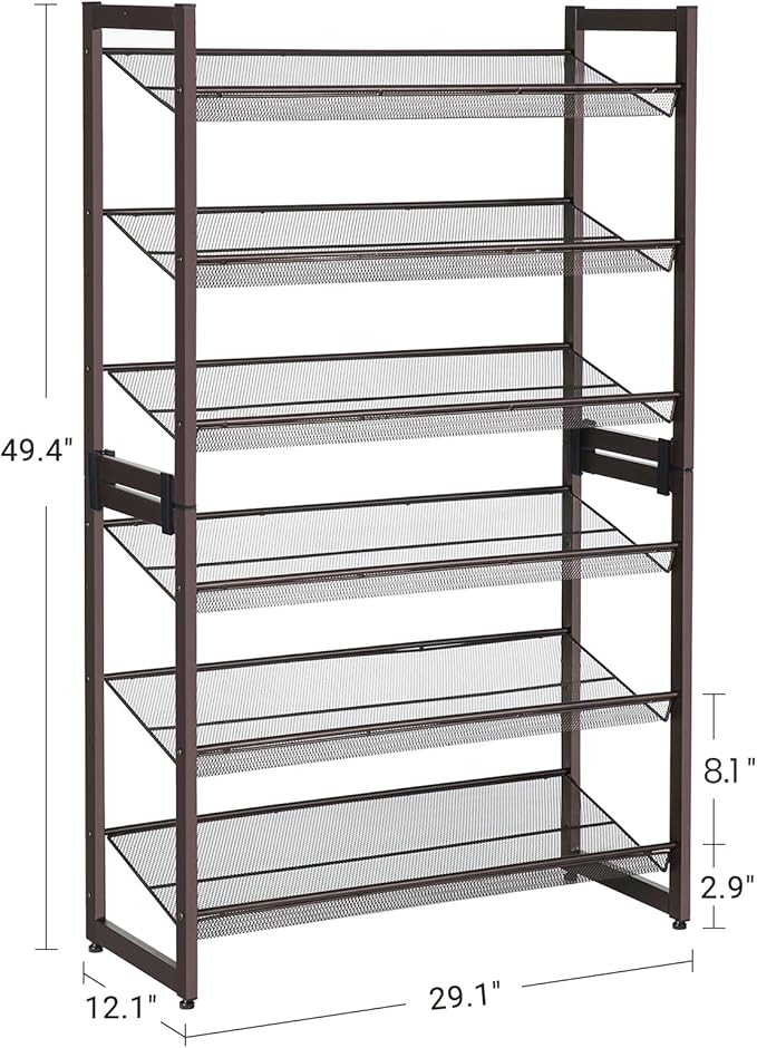 SONGMICS Shoe Rack, 6-Tier Shoe Organizer, Metal Rack for Garage, Set of 2, 3-Tier Stackable Shelf, with Adjustable Flat or A