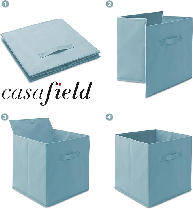 Casafield Set of 6 Collapsible Fabric Cube Storage Bins, Baby Blue - 13" Foldable Cloth Baskets for Shelves, Cubby Organizers