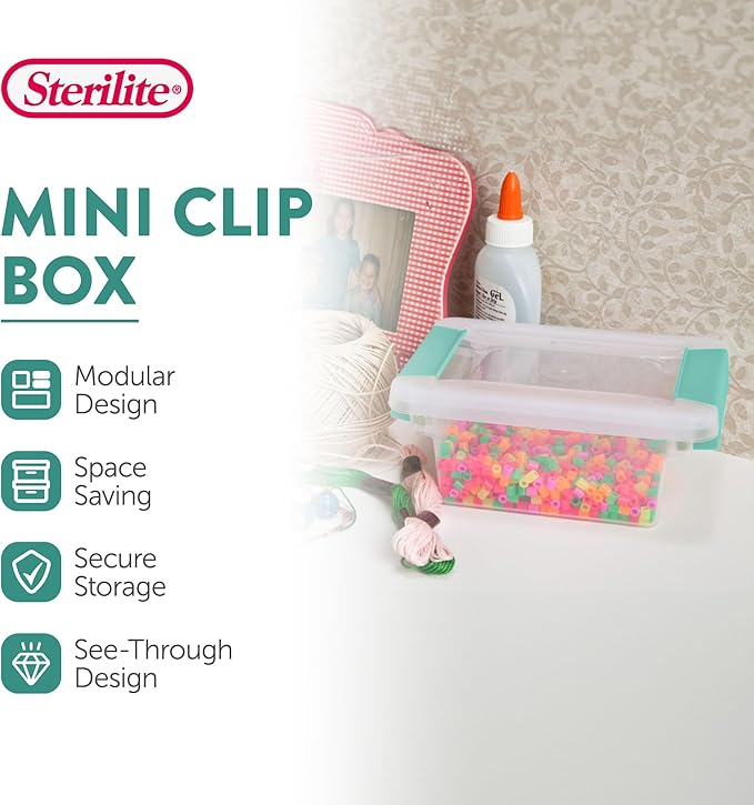 Sterilite 24-Pack Clip Box, Stackable Clear Plastic Bins with Latching Lids, Mini - Writing, Arts or Crafts Supplies Storage 
