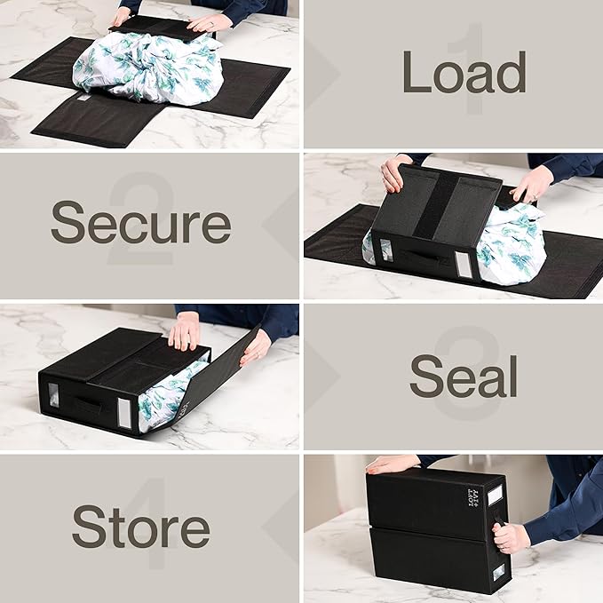 LOFT + IVY Sheet Organizers and Storage – Bed Sheet Holders Box for Linen Closet, Foldable Bedding Storage with Handles, Labe