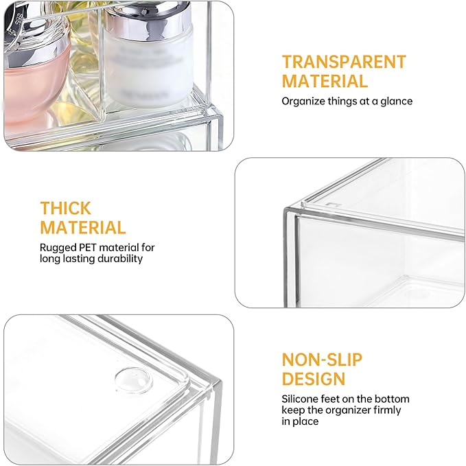 PAVSTINE Medicine Cabinet Organizer 3 Pack, Plastic Stackable Storage with 2 Drawers, Bathroom Mirror Cabinet Organizer with 