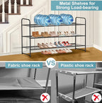 AOODA Long 3 Tier Metal Shoe Rack for Closet Wide Stackable Shoe Storage Organizer for Entryway, Bedroom, Floor, 24-Pairs Men