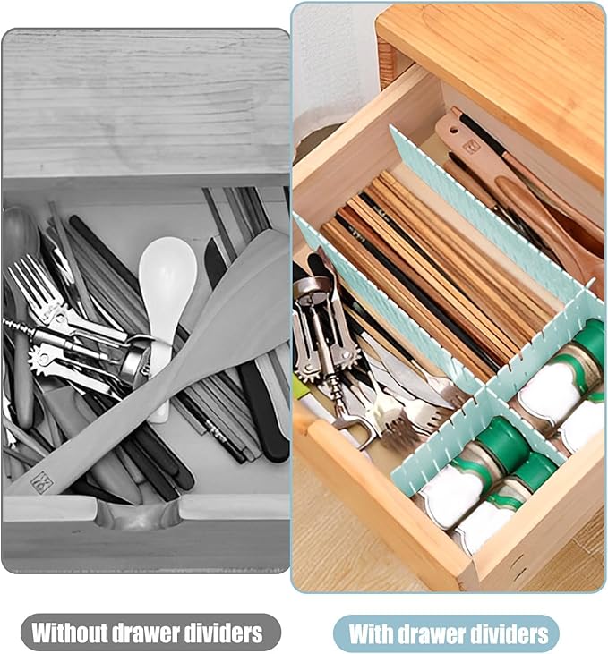 JEPELUS 40 PCS Drawer Dividers, Adjustable Drawer Organizer for Socks Underwear Makeup Cutlery Clothes Dresser, DIY Grid Draw