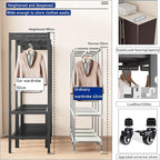Heavy Duty Clothes Rack With Magnetic Door, Load 1500lbs, Foldable Portable Wardrobe Closet, Hanging Clothing Metal Garment R