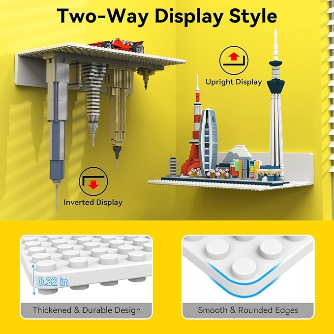 BlissBox 8-Pack Large Display Shelves for Wall Compatible with Lego Building Bricks, 11.3x6.3inch Dual-Sided 36x20 Studs for 