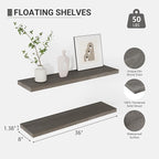 Vivelove Solid Wood Floating Shelves Set of 2, Elm Wood Wall Shelf with Invisible Bracket for Living Room Bedroom Bathroom Of