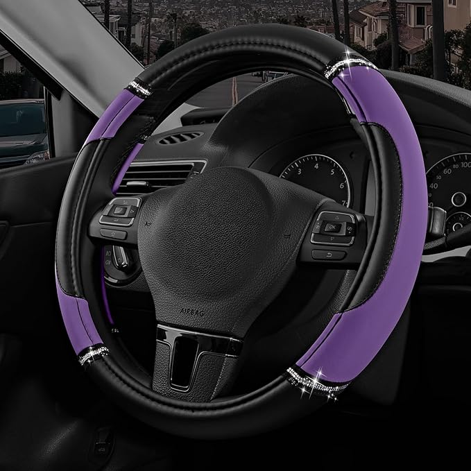 Road Comforts Leather Steering Wheel Cover - Made with PVC Leather - Anti-Slip, Universal Fit 14 1/2 inches to 15 inches - Pu
