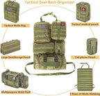 tactical car seat back organizer and storage truck seat covers with a Molle Vehicle Panel and 5 Different Size Molle Pouches for most models such as Jeep,SUV,Pickup (Army green)