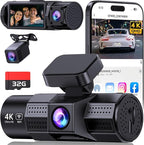 4K 3 Channel Dash Cam Front and Rear Inside, Dash Camera for Cars WDR Night Vision, 2 Inch IPS Screen WiFi App Control, 24H P