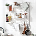 4 PCS White Pegboard Wall Organizer, Self-Adhesive Peg Board Wall Panel Kits Storage for Craft Room Garage Kitchen