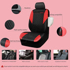 CAR PASS Red Leather Seat Covers Full Set-Universal Quilting Pretty Girly Car Seat Cover with 5mm Composite Sponge Inside,Air