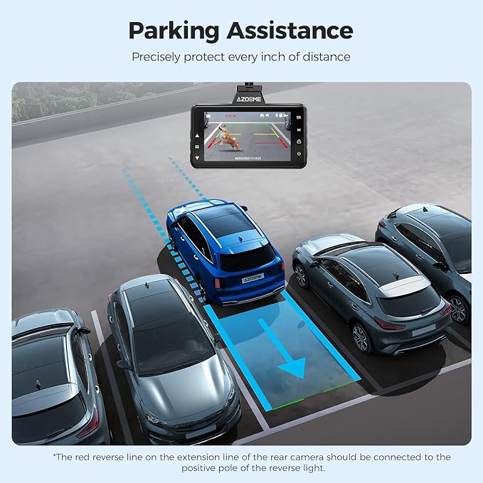 AZDOME M01 Dual Dash Cam Front and Rear with Free 64GB Card, 3" Screen Dual Dashboard Camera for Car, Built-in ADAS G-Sensor,