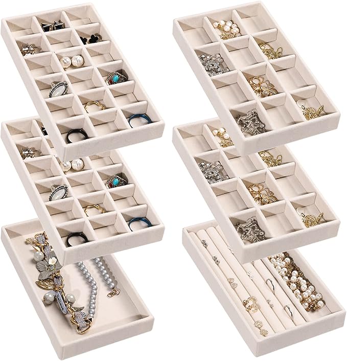 Frebeauty Jewelry Organizer Tray,Stackable Velvet Jewelry Trays,Drawer Inserts Earring Organizer For Women Jewelry Storage Di