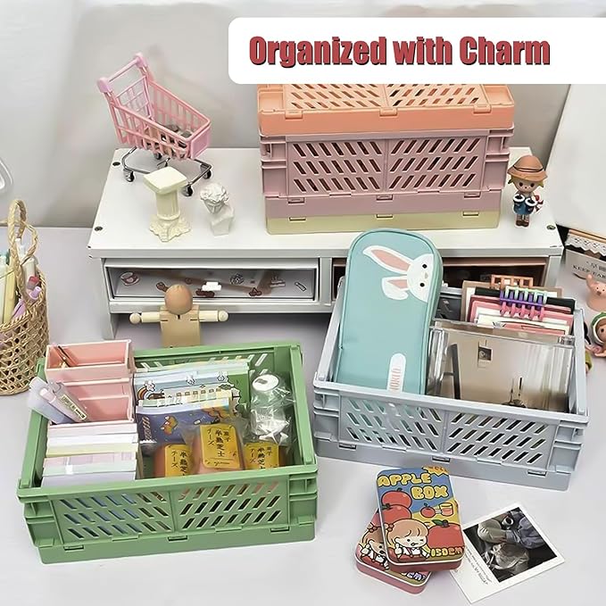 Tobeso-Nuoze Pastel Plastic Storage Baskets 2 Pack, Collapsible Crates for Organizing, Space-Saving Bins for Kitchen, Office,