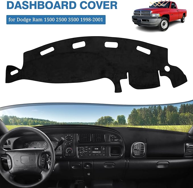FIILINES Dash Cover for Dodge Ram 1500 2500 3500 1998-2001, Dashboard Cover Ram 1500 Accessories Suede Dash Cover Mat Sunshad