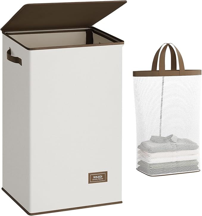 SOLEDI Laundry Hamper with Lid 90L Large & Tall Collapsible Laundry Basket, Clothes Hamper with Bag Removable Easy to Carry, 