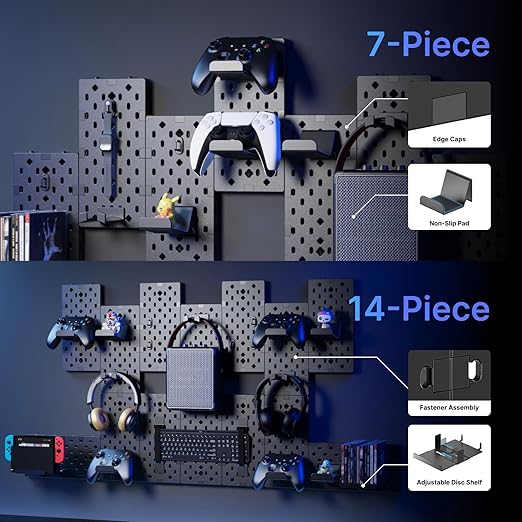 PEGZONE Controller and Headphone Holder Wall Mount, Modular Gaming Pegboard with Accessories, Controller Stand for Xbox PS5 P