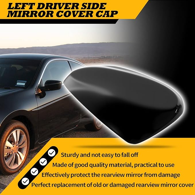 Left Side Rearview Mirror Cover Caps compatible with Accord 2008 2009 2010 2011 2012 2012 2013 Black Exterior Side Mirror Cover Rearview Mirror Caps Mirror Housing Left Driver Side