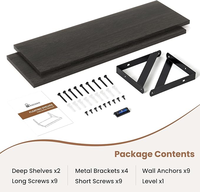 Axeman Black Floating Shelves for Wall | 24 Inch Floating Shelves Set of 2 | 24W x 8D Rustic Wood Shelves for Bathroom Kitche
