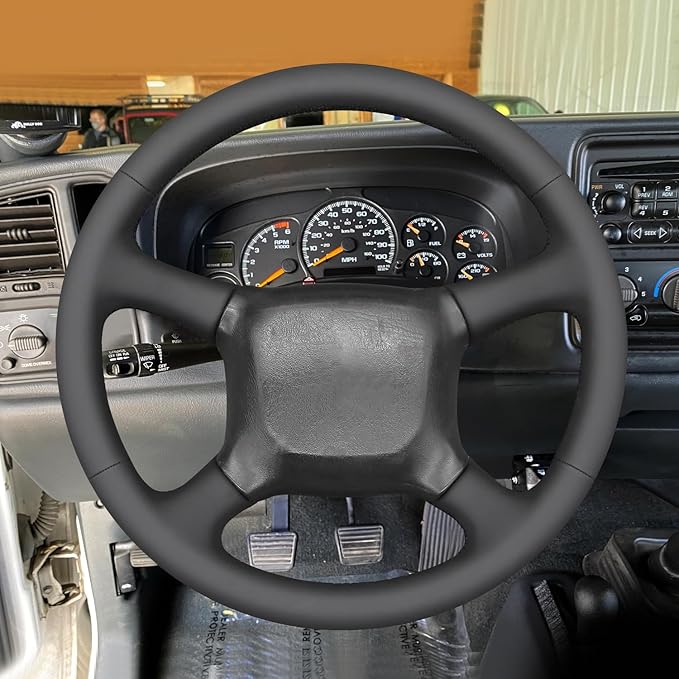 MEWANT DIY Black Smooth Artificial Leather Steering Wheel Cover for Chevy Silverado 1500 Astro Blazer C/K Kodiak S10