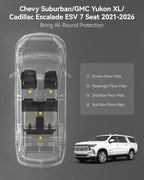 3W Floor Mats Fit for 2021 2022 2023 2025 2026 Chevy Suburban/GMC Yukon XL/Cadillac Escalade ESV 7 Seat, TPE All Weather Custom Fit Car Accessories Full Set Car Liners for Bucket Seat