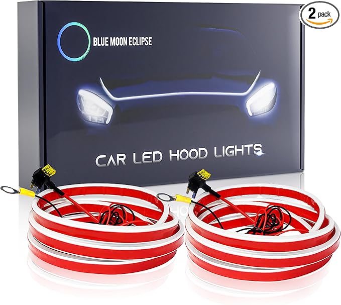 Blue Moon Eclipse 2 Pack 71 inch Car Led Hood Light Strip - Flexible Led Lights for Car that Includes A Mini Fuse Tap & 3/8 Terminal Connector - 12v Exterior Waterproof Daytime Running Lights (White)