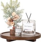 Round Decorative Tray Wood Bathroom Counter Organizer Farmhouse Kitchen Decor Wooden Riser for Soap Dish, Perfume, Candle, Sp