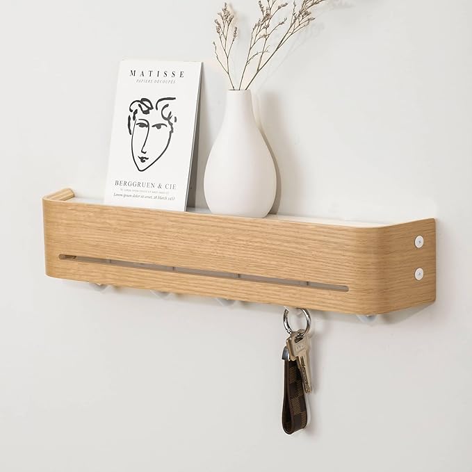 GEMAPOCO® Key Holder Wall Mount with 5 Retractable Hooks, 17-inch Finland-Designed Key Hanger with Shelf, Modern Coat Rack Wa