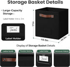 FinishingBo 6-Pack Storage Cubes with Handles & Label Holders Basket, Closet Cube Home Organizer Bins(Black, 10.5*10.5*11 inc
