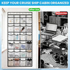 Cruise Essentials 2026 Over The Door Organizer For Cruise Ship 24 Pocket Magnetic Door Organizers with 4 Metal Hooks and 4 St
