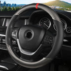 KAFEEK Classic Carbon Fiber Steering Wheel Cover, Universal 15 inch, Breathable Microfiber Leather, Gray