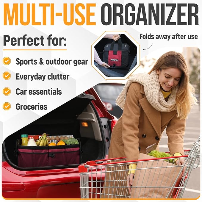 FORTEM Trunk Organizer For SUV Car Organizer and Storage, Multi-Compartment Storage Bag Car Accessories for Women Men, Perfect