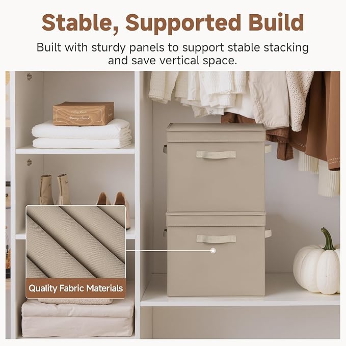 StorageWorks Storage Boxes with Lid, Collapsible Storage Bins with Handles, Stackable Closet Organizers for Shelves, and Bedr