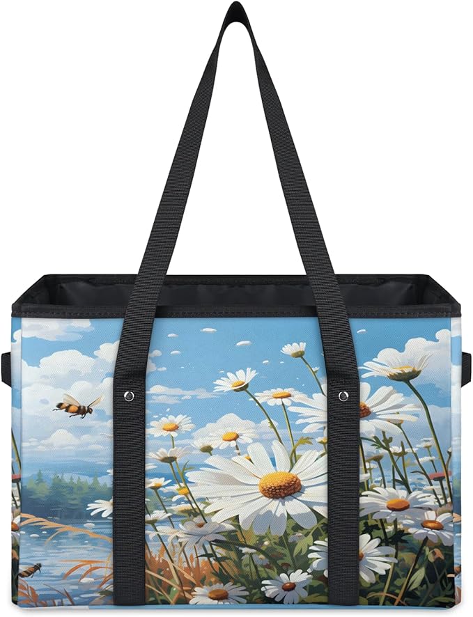 Reusable Grocery Bags Heavy Duty Shopping Bags Foldable Large Tote Bags with Long Handles & Hard Bottom