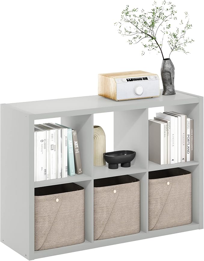 Furinno CUBICLE Book Shelf, 6-Cube Bookshelf, Extra Thick Frame Horizontally & Vertically Reversible Bookcase with Open Back,