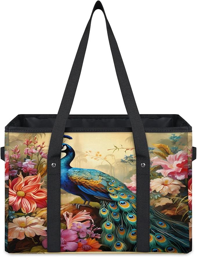 Reusable Grocery Bags Heavy Duty Shopping Bags Foldable Large Tote Bags with Long Handles & Hard Bottom