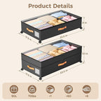 Under Bed Storage with Wheels, Large Capacity UnderBed Containers with Clear Lids, Shoe Organizer Under Bed Drawers, Rolling 