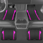 CAR PASS Heavy Duty Rubber Car Mats Metallic, Aluminum Film All Weather Floor Mats Waterproof Universal Trim to Fit for SUV Sedan Van 4 Piece Anodized Deep Dish Two-Tone Sporty Black Hot Pink Chrome