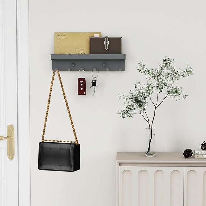 2 Pieces Key Holder for Wall Rustic Key and Mail Organizer 6 Key Hooks with Shelf Small Key Rack with Tray Adhesive Key Hange