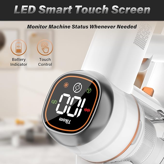 Tikom V500 Cordless Vacuum Cleaner for Home, 40000Pa/450W Stick Vacuum with LED Touch Screen, Charging Wall Dock, Anti-Tangle