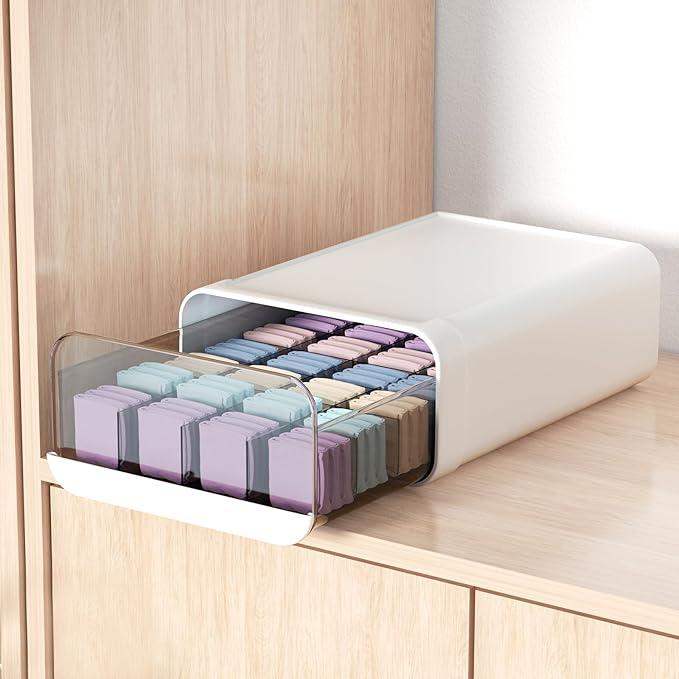 Underwear Organizer Drawer, 24 Cells Plastic Sock Underwear Storage Drawer, Stackable Closet Organizers and Storage Box for B