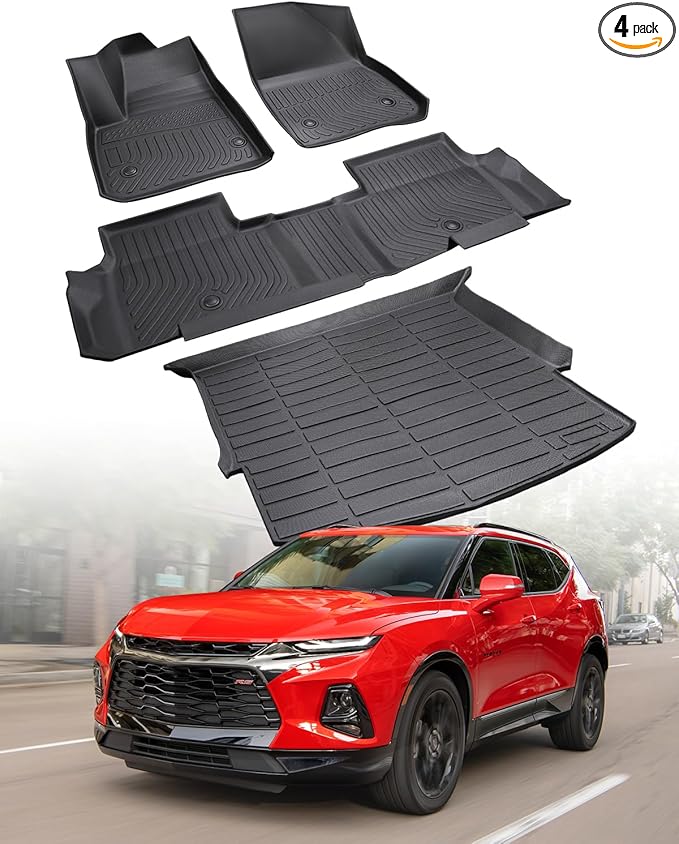 All Weather Floor Mats Cargo Liner for Chevrolet Chevy Blazer 2025 2024-2019 (Gas Only) Waterproof Nonslip Rubber for Base/L/LS/LT/Premier/RS Accessories 2023 2022 2021 2020 Car Rug Cover Protector