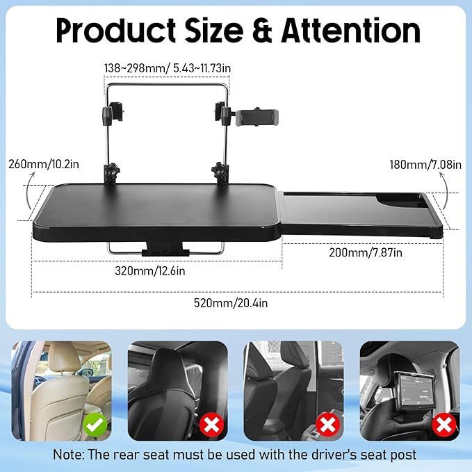 Large Car Steering Wheel Tray Back Seat Headrest Steering Wheel with Phone Holder Desk Food Table for Eating Food Drink and Writing Work, Car Desk Laptop Mount Gifts for Truck Driver(2 in 1)