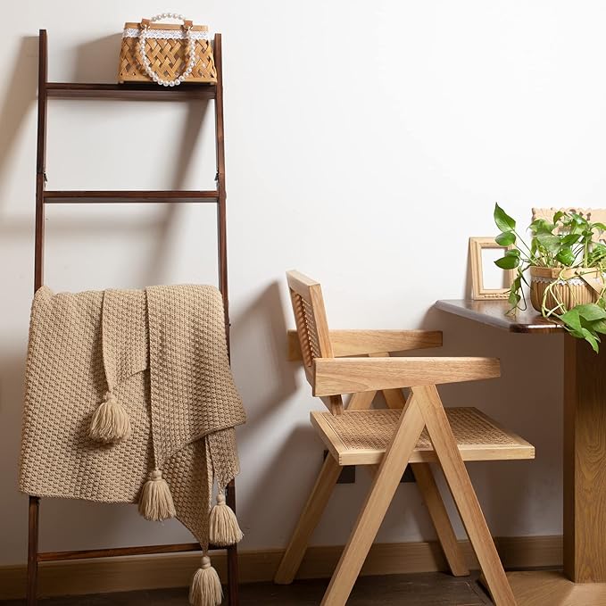 Blanket Ladder, 5-Tier Wooden Quilt Stand, Decorative Ladder Shelf, Leaning Shelf, Wall Leaning Blanket Ladder Towel Storage 