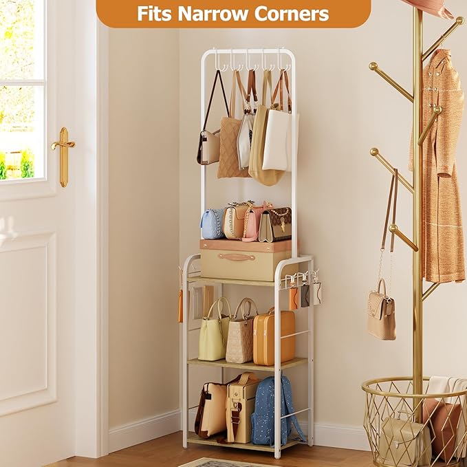 Hayexiha Tall Purse Organizer for Women with Purse Hanger, Floor-Standing Purse Rack Stand for Purse Storage, Narrow & High-C