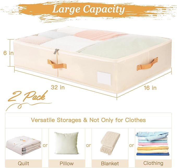 Criusia Under Bed Storage Bins with Clear PVC Lids – 2 Pack Large Underbed Organizers with Heavy-Duty Handles, Reinforced wit